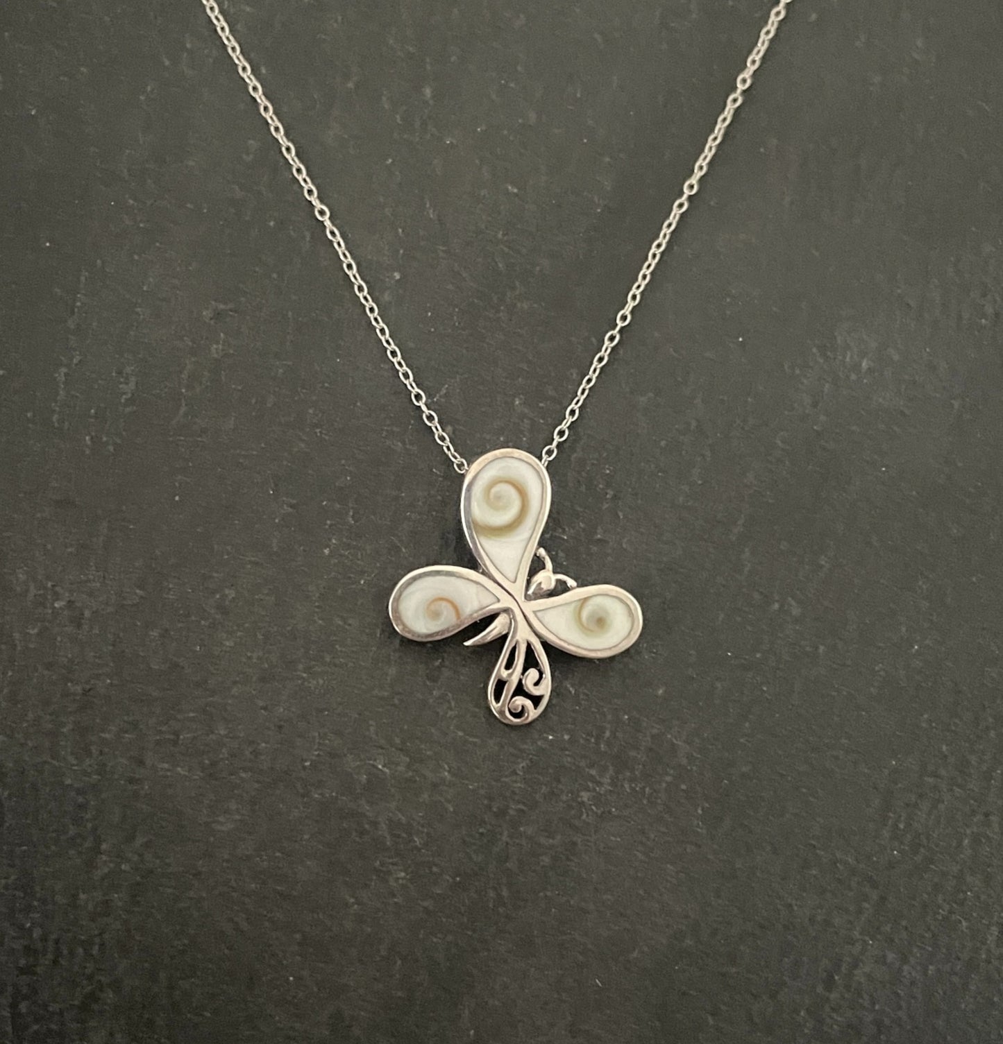 Shiva Shell and Silver Butterfly Pendant image 0