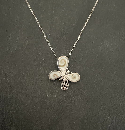 Shiva Shell and Silver Butterfly Pendant image 0