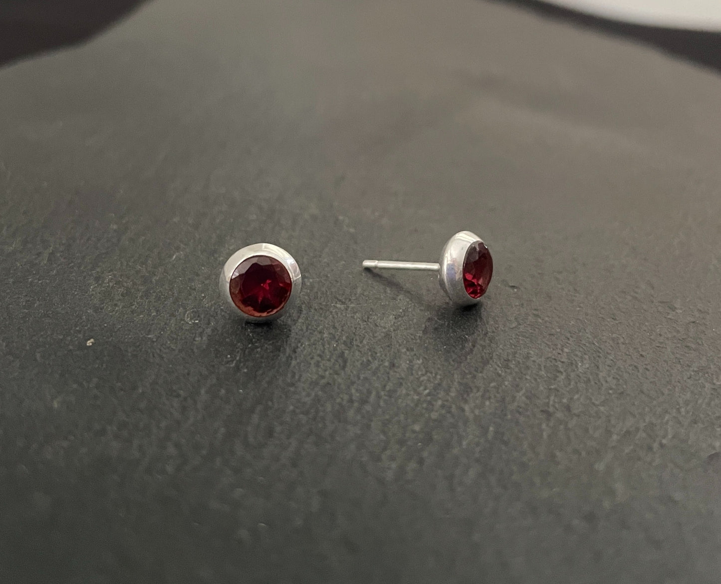 Round Garnet Stud Earrings image 1
