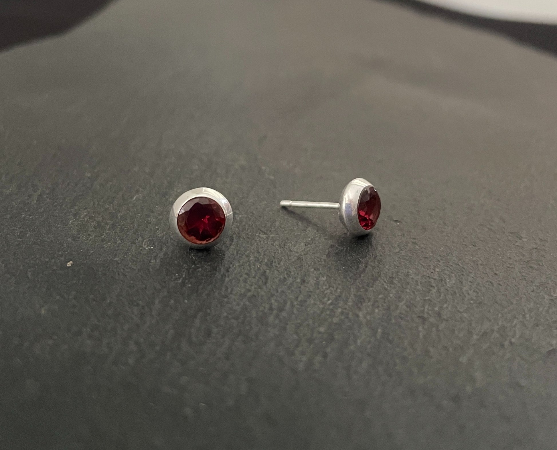 Round Garnet Stud Earrings image 1