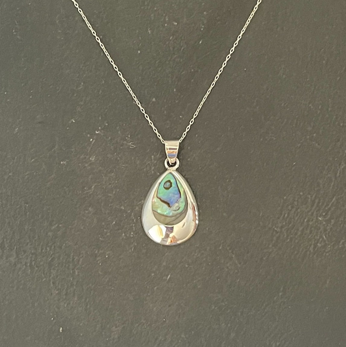 Paua Shell and Silver Teardrop Pendant image 0
