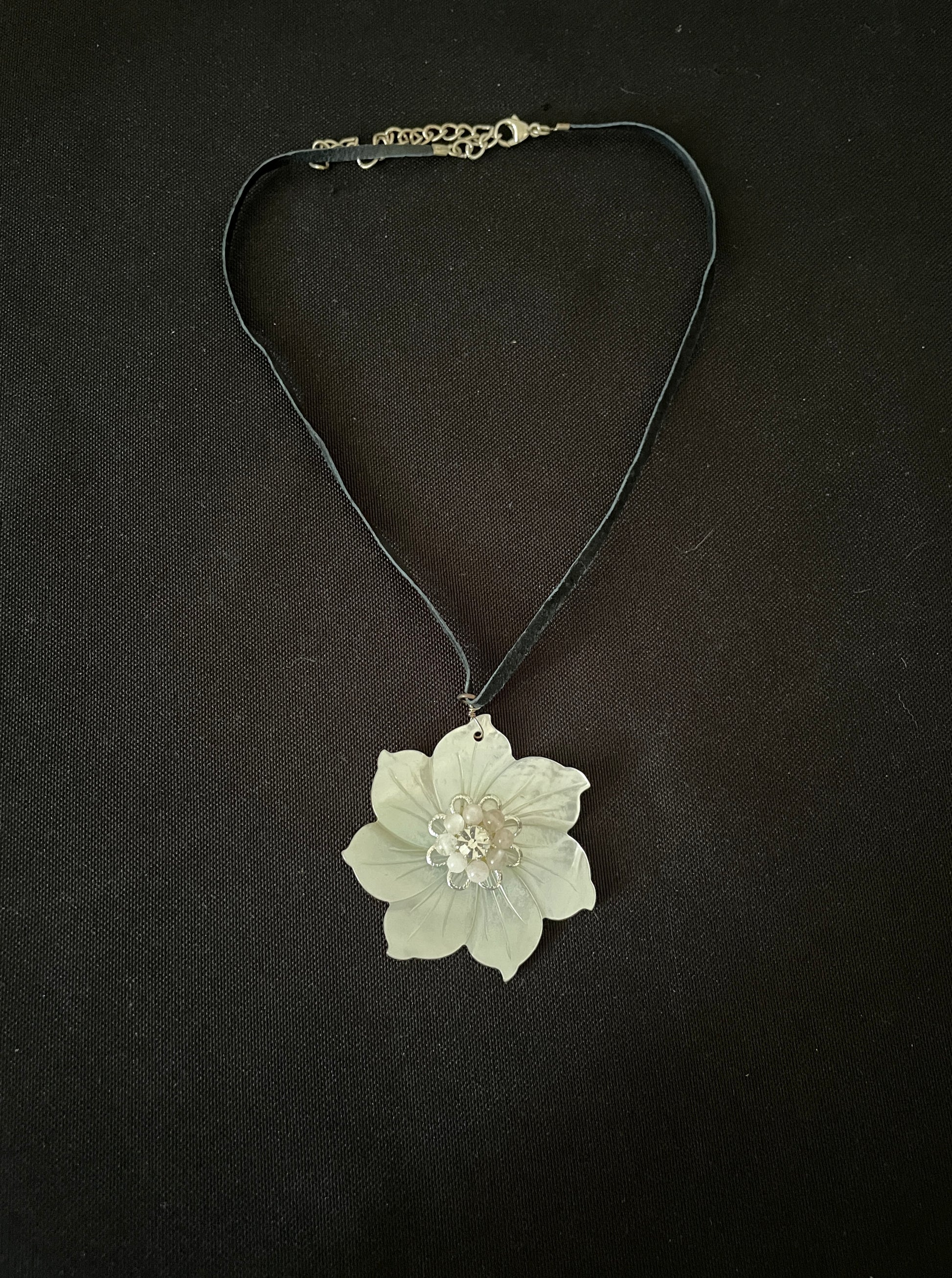Mother of Pearl and Rose Quartz Flower Necklace image 1