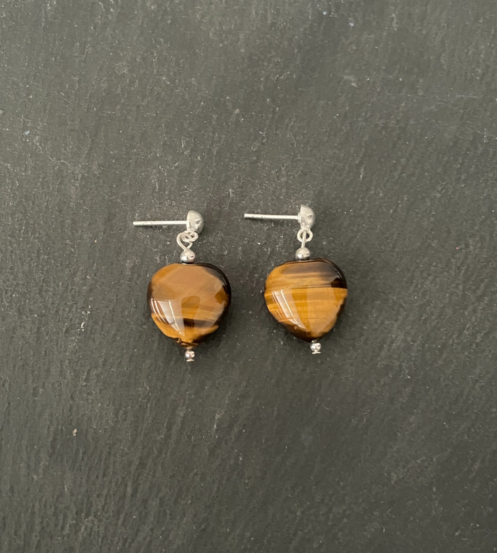 Tiger's Eye Heart Stud Drop Earrings image 0