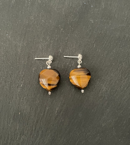 Tiger's Eye Heart Stud Drop Earrings image 0
