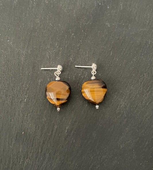 Tiger's Eye Heart Stud Drop Earrings image 0