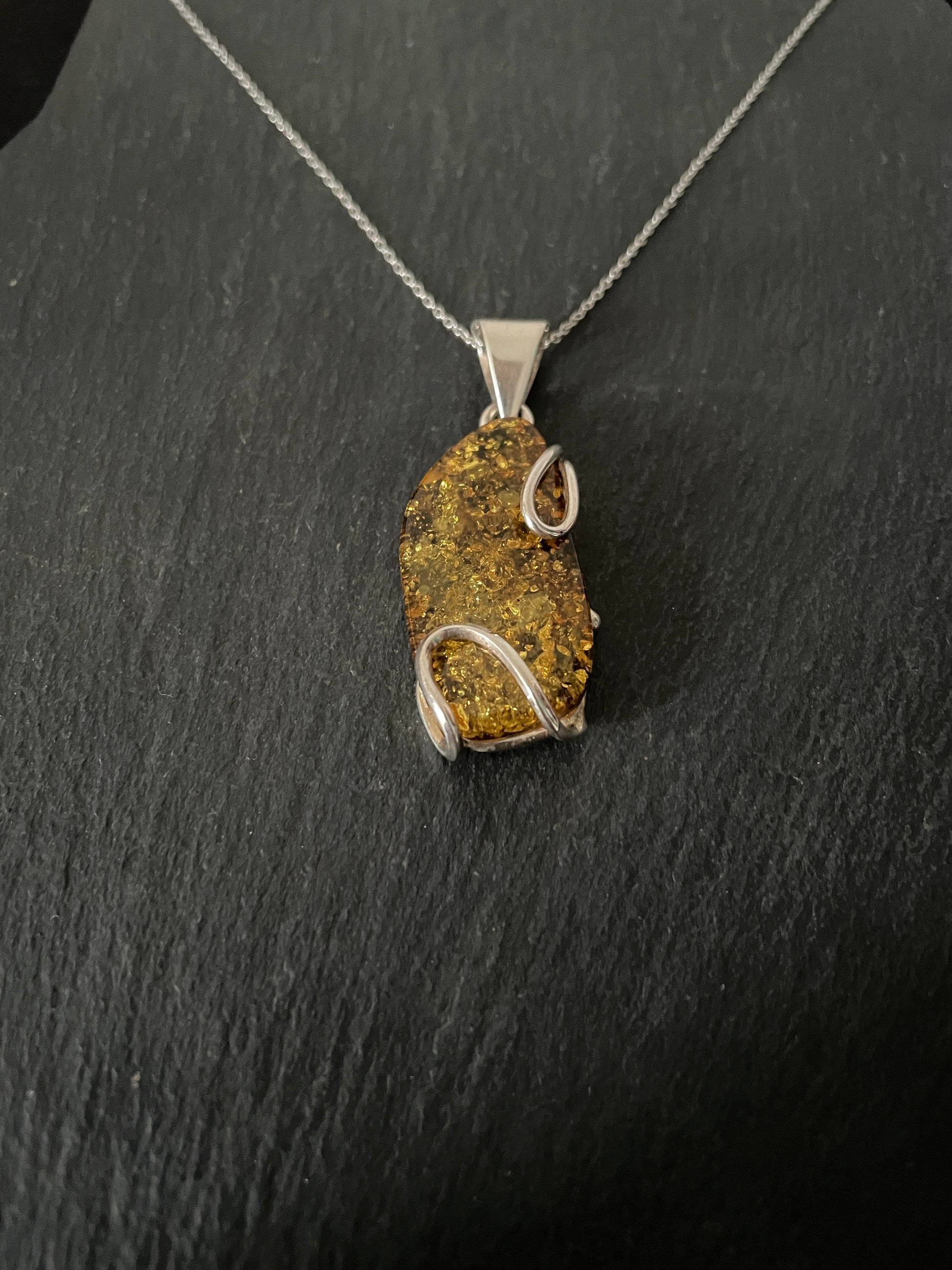 Amber Pendant with Handmade Silver Pendant image 1