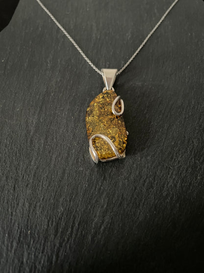 Amber Pendant with Handmade Silver Pendant image 1