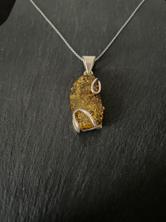 Amber Pendant with Handmade Silver Pendant image 1