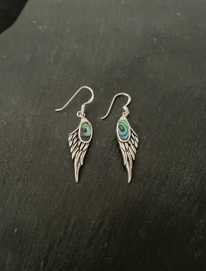 Paua Shell and Silver Angel Wing Earrings image 1