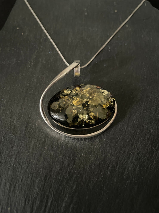 Amber Pendant with Handmade Silver Pendant image 1