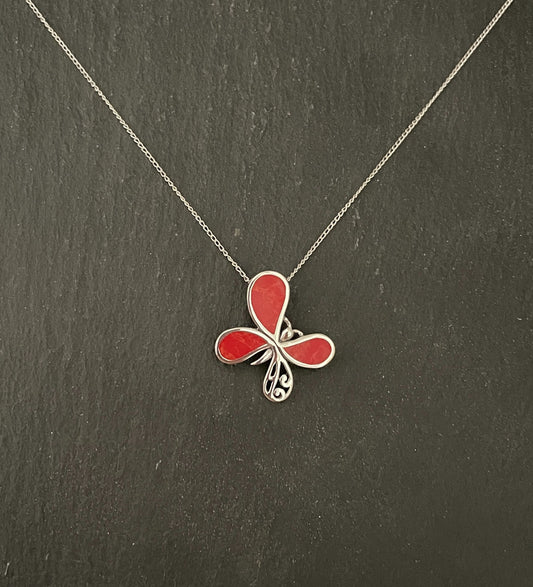 Coral and Silver Butterfly Pendant image 0