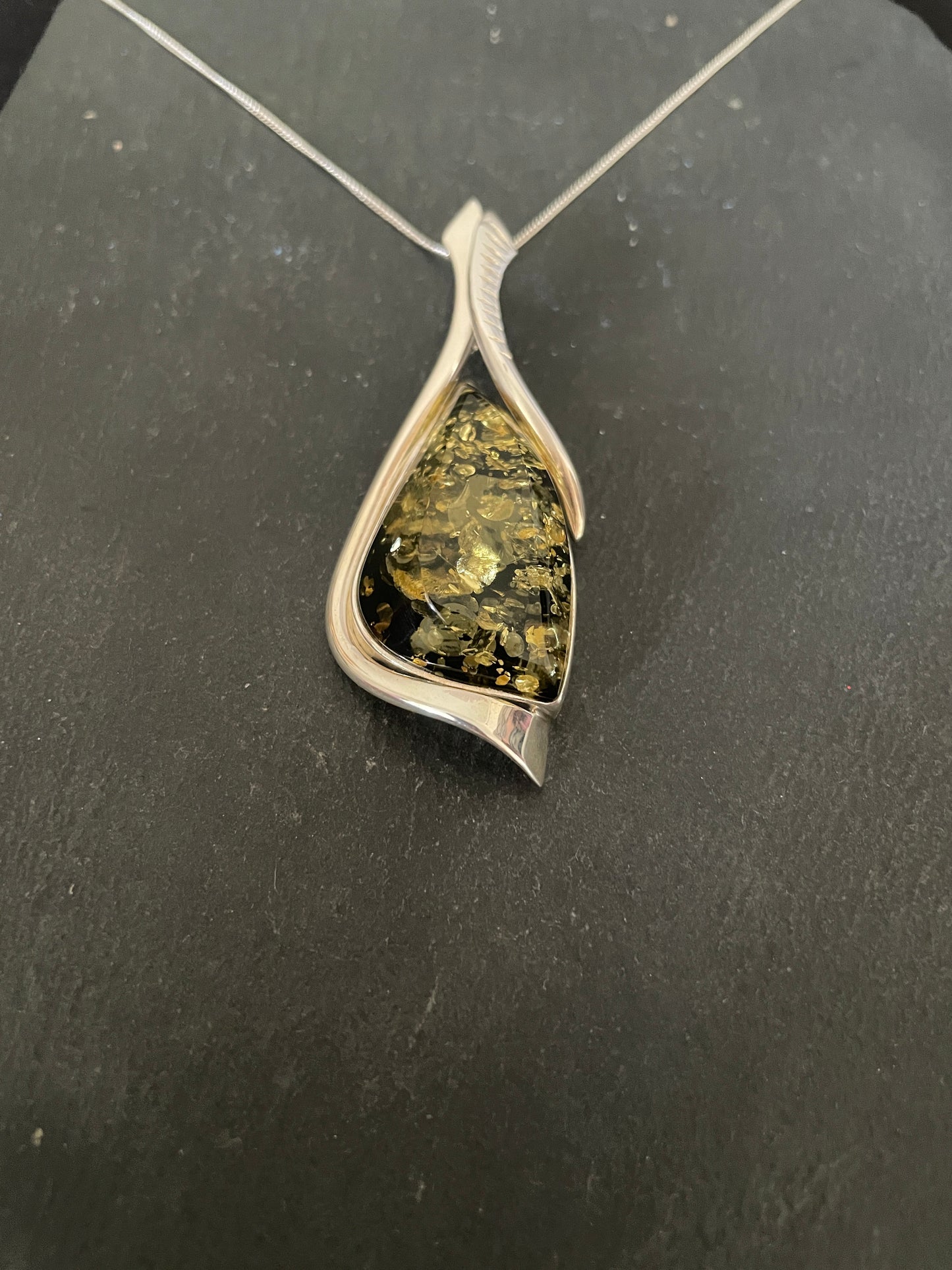 Green Amber and Silver Pendant image 2