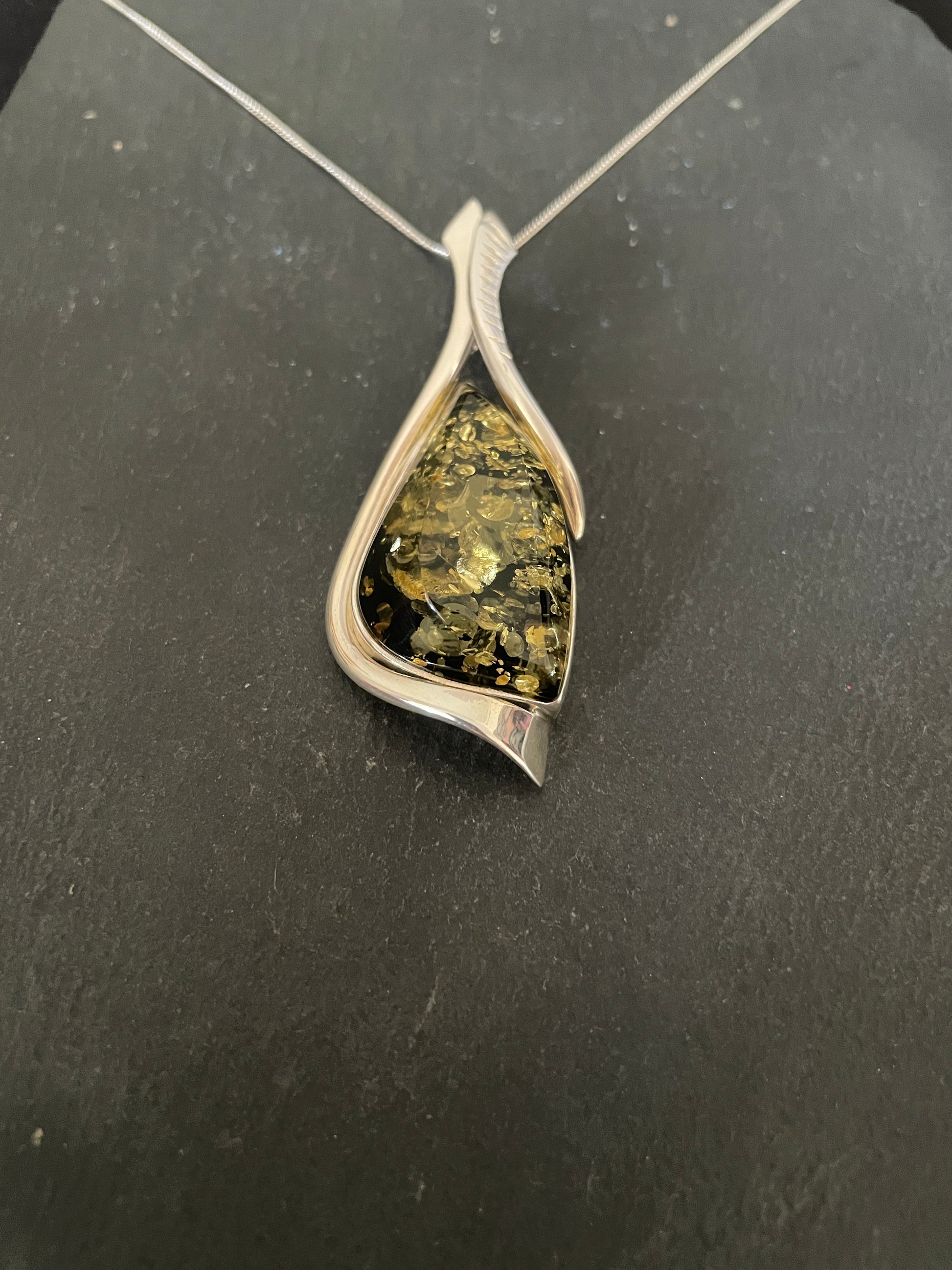 Green Amber and Silver Pendant image 2