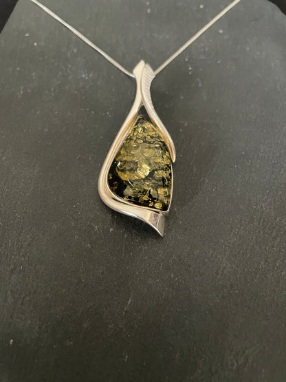 Green Amber and Silver Pendant image 2