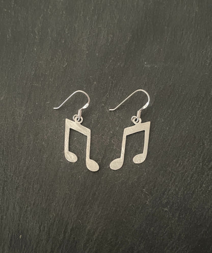 Satin Finish Silver Music Note Earrings image 0