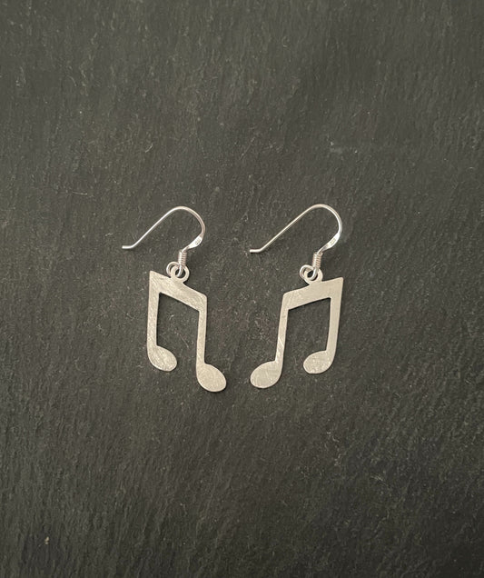 Satin Finish Silver Music Note Earrings image 0
