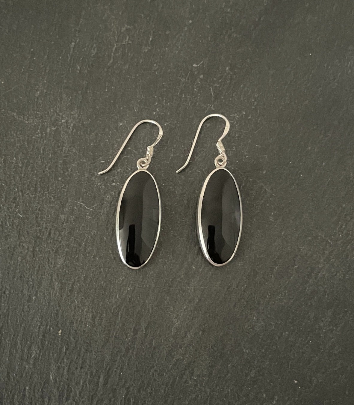 Black Onyx and Silver Oval Earrings image 0