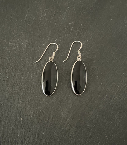 Black Onyx and Silver Oval Earrings image 0
