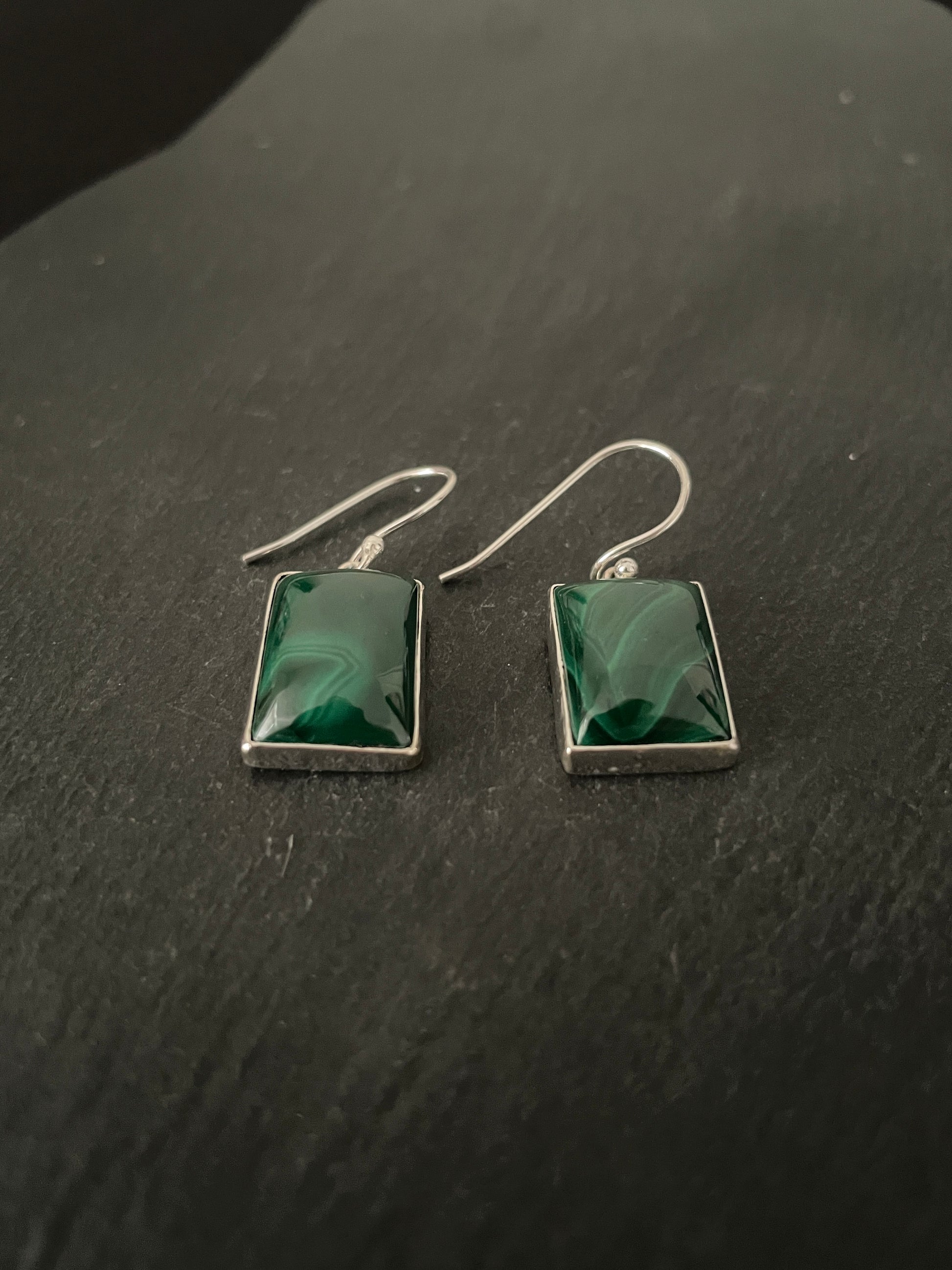 Malachite Rectangle Earrings image 1