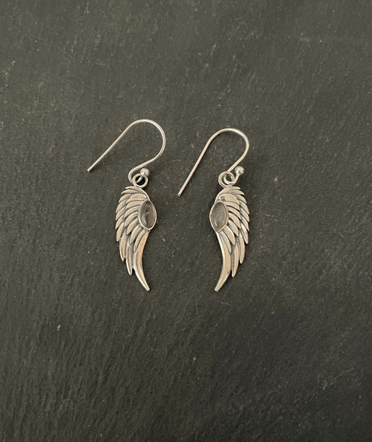Rose Quartz Angel Wing Earrings image 0