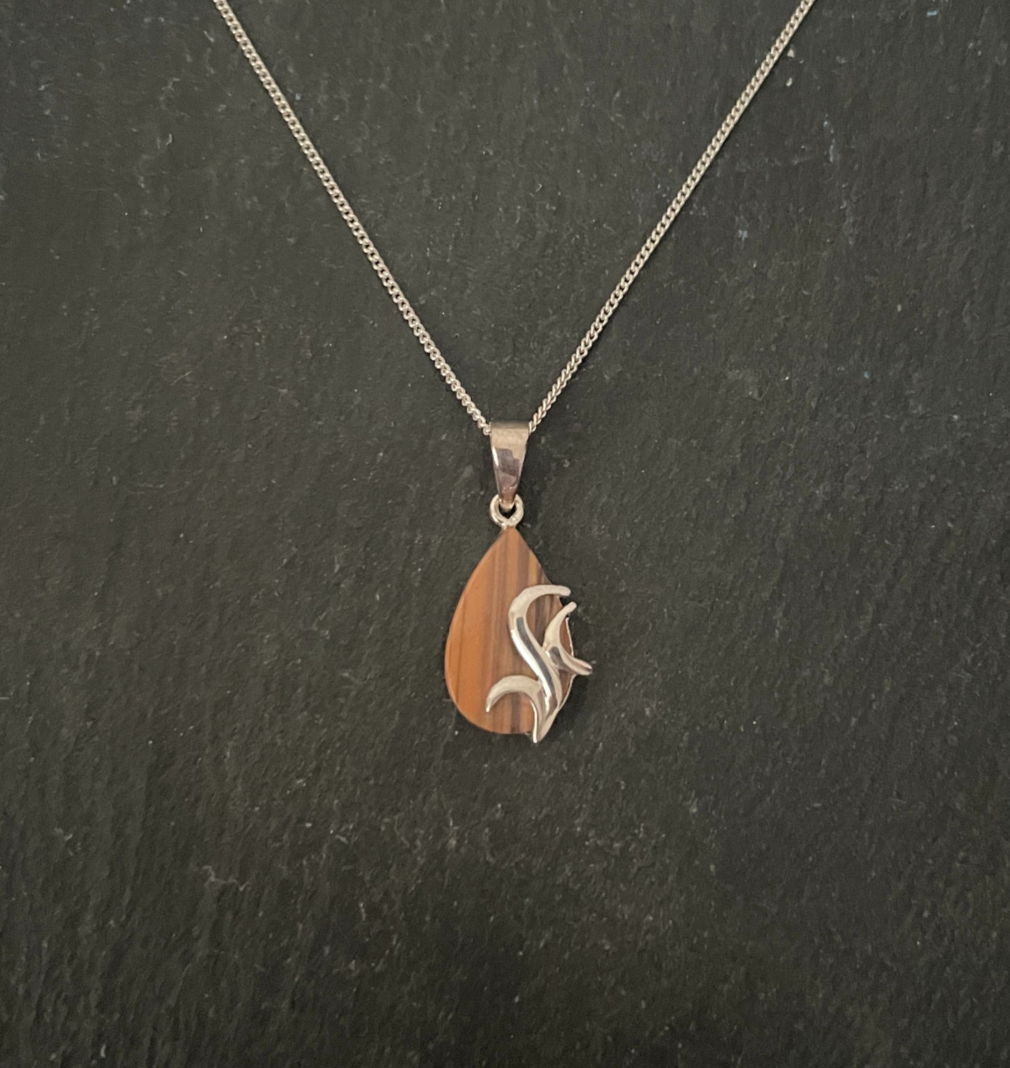 Tiger's Eye Teardrop and Silver Pendant image 0