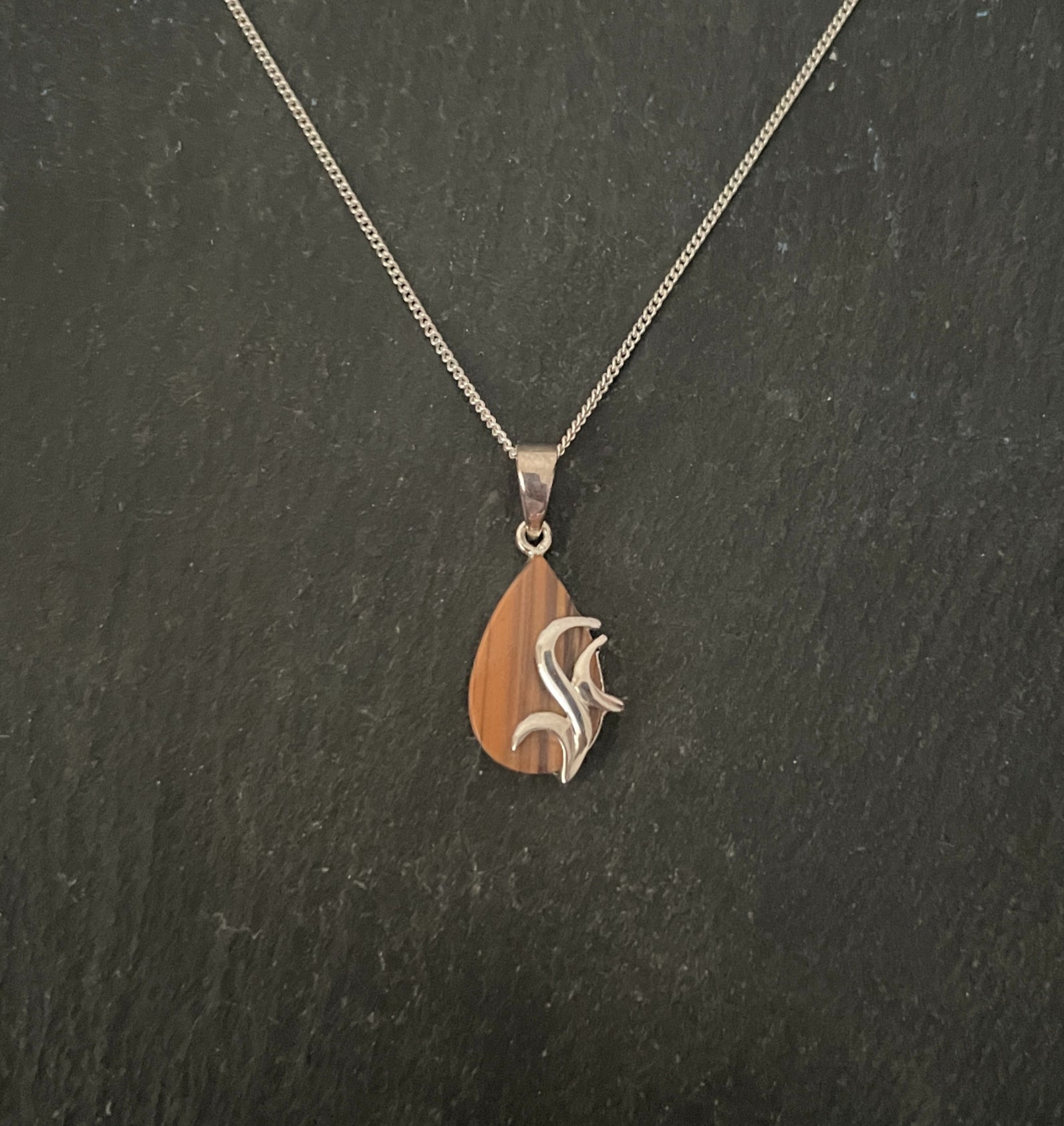 Tiger's Eye Teardrop and Silver Pendant image 0