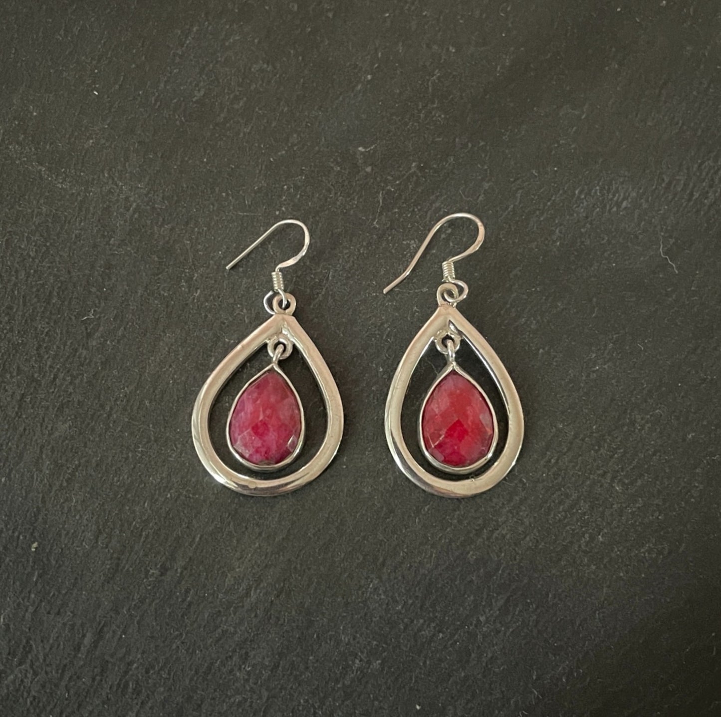 Ruby and Silver Teardrop Earrings image 0