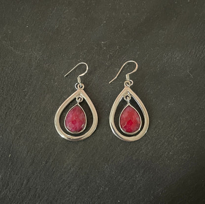 Ruby and Silver Teardrop Earrings image 0