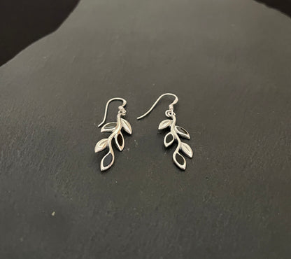 Black Onyx and Silver Leaf Earrings image 1