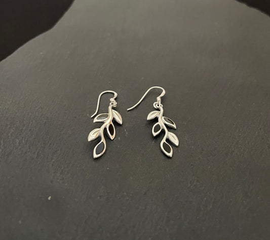 Black Onyx and Silver Leaf Earrings image 1