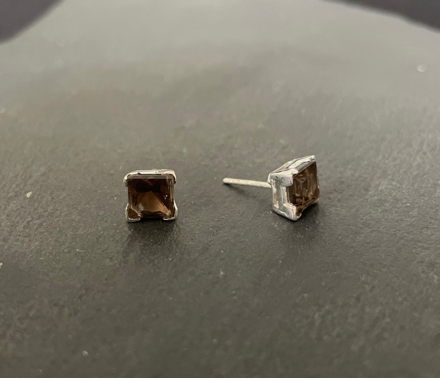 Square Smokey Quartz Stud Earrings image 1