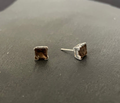 Square Smokey Quartz Stud Earrings image 1