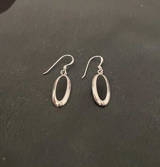 Black Onyx and Silver Oval Earrings image 1