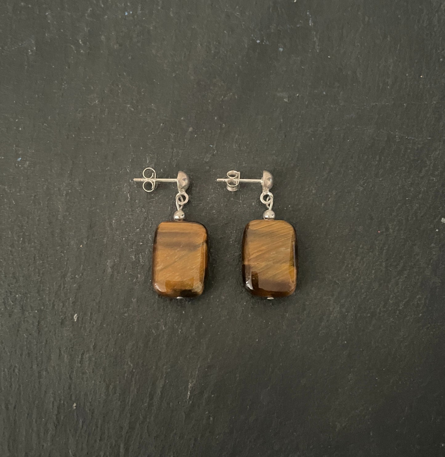 Tiger's Eye Rectangle Stud Drop Earrings image 0