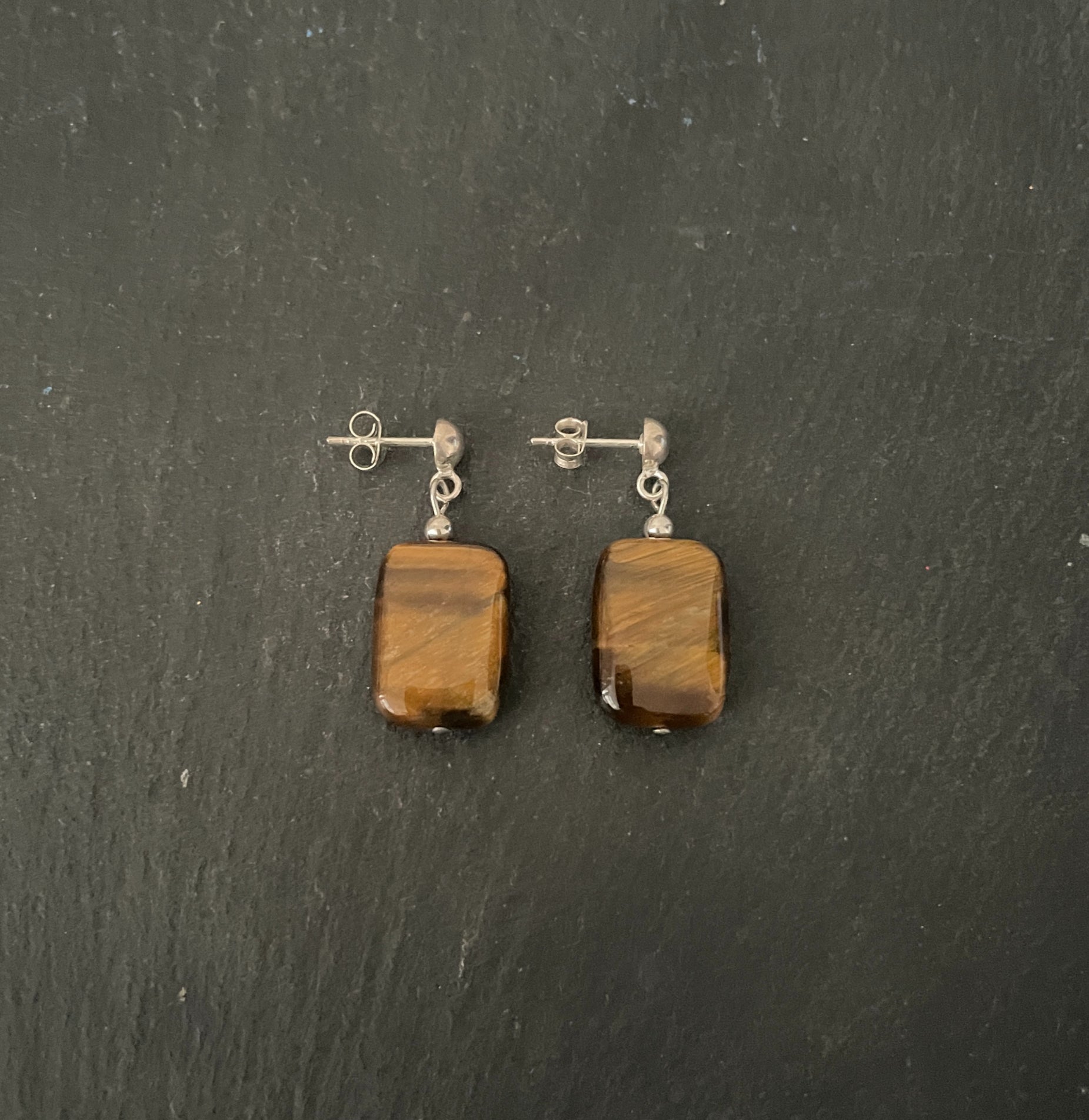 Tiger's Eye Rectangle Stud Drop Earrings image 0