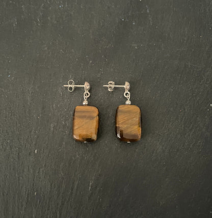 Tiger's Eye Rectangle Stud Drop Earrings image 0