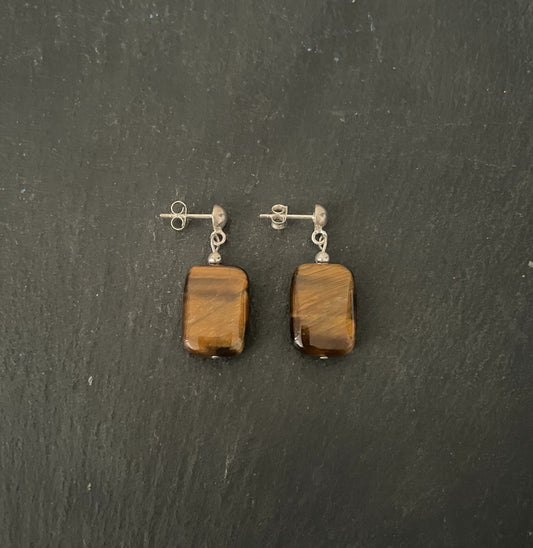 Tiger's Eye Rectangle Stud Drop Earrings image 0