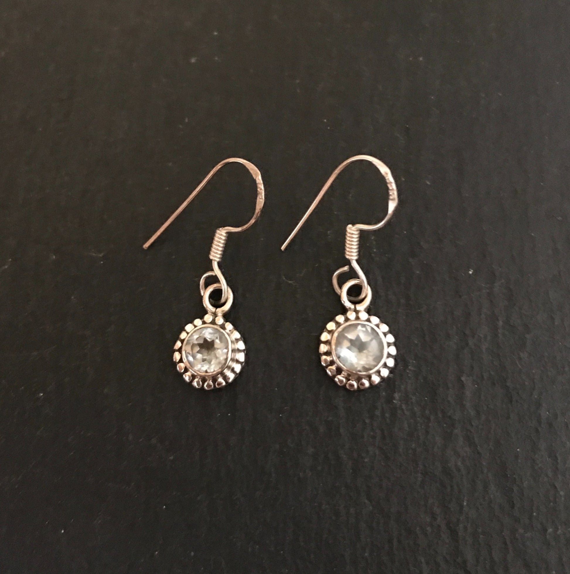 Blue Topaz and Silver Round Drop Earrings image 0