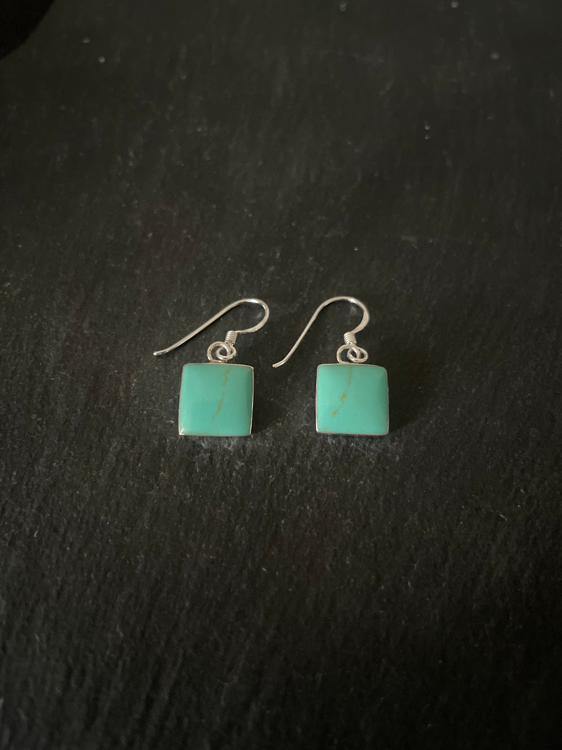 Square Turquoise and Silver Earrings image 1