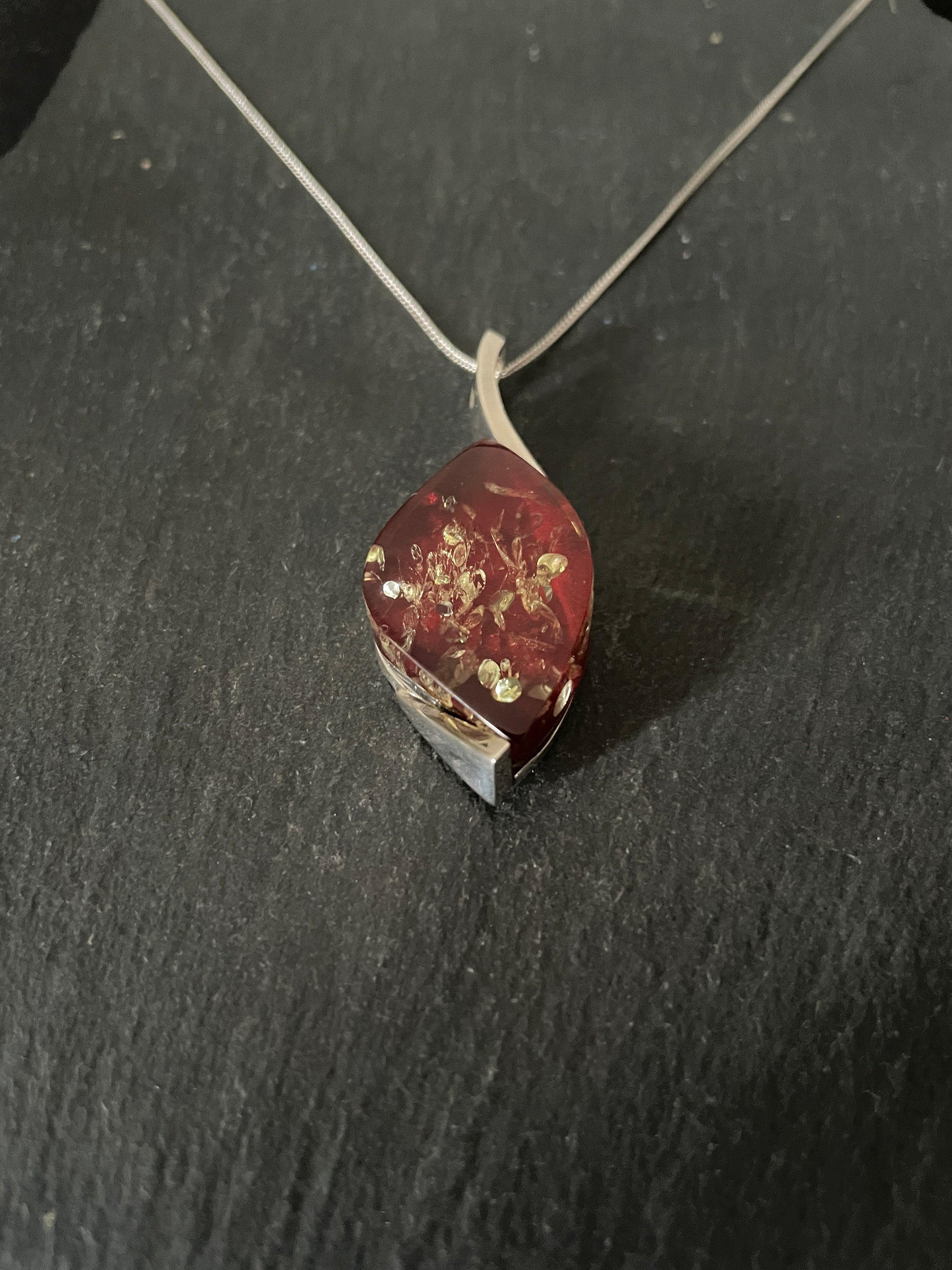 Red Amber and Silver Pendant image 2