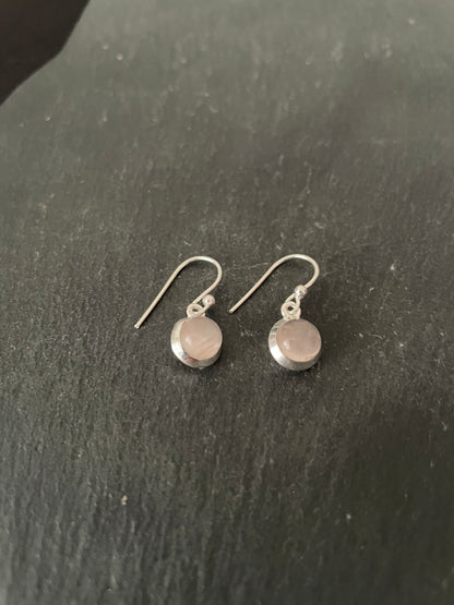 Round Rose Quartz and Silver Earrings image 1