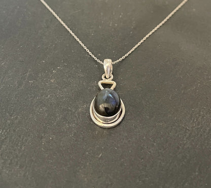 Oval Labradorite and Silver Pendant image 1