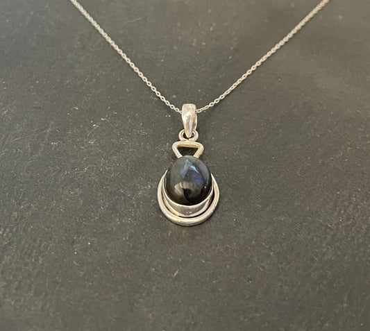 Oval Labradorite and Silver Pendant image 1