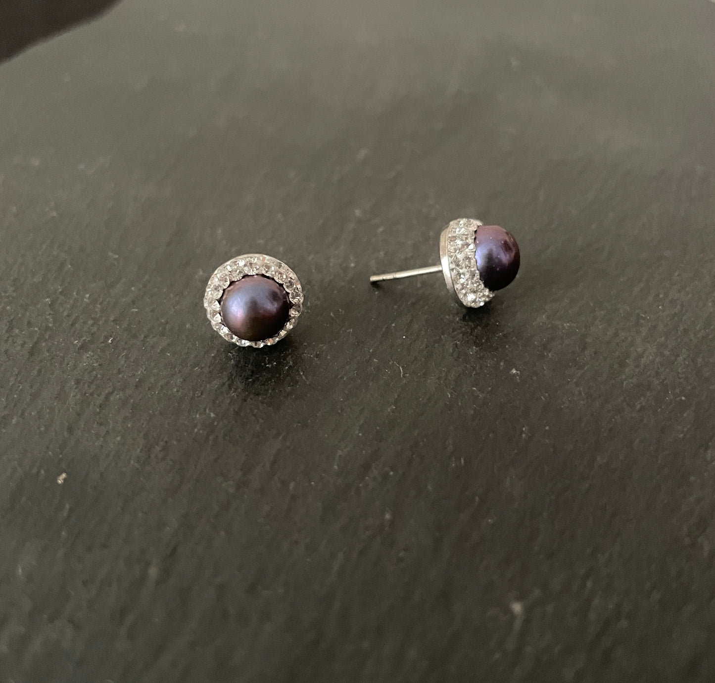 Blue Pearl and Cubic Zirconia Stud Earrings image 1