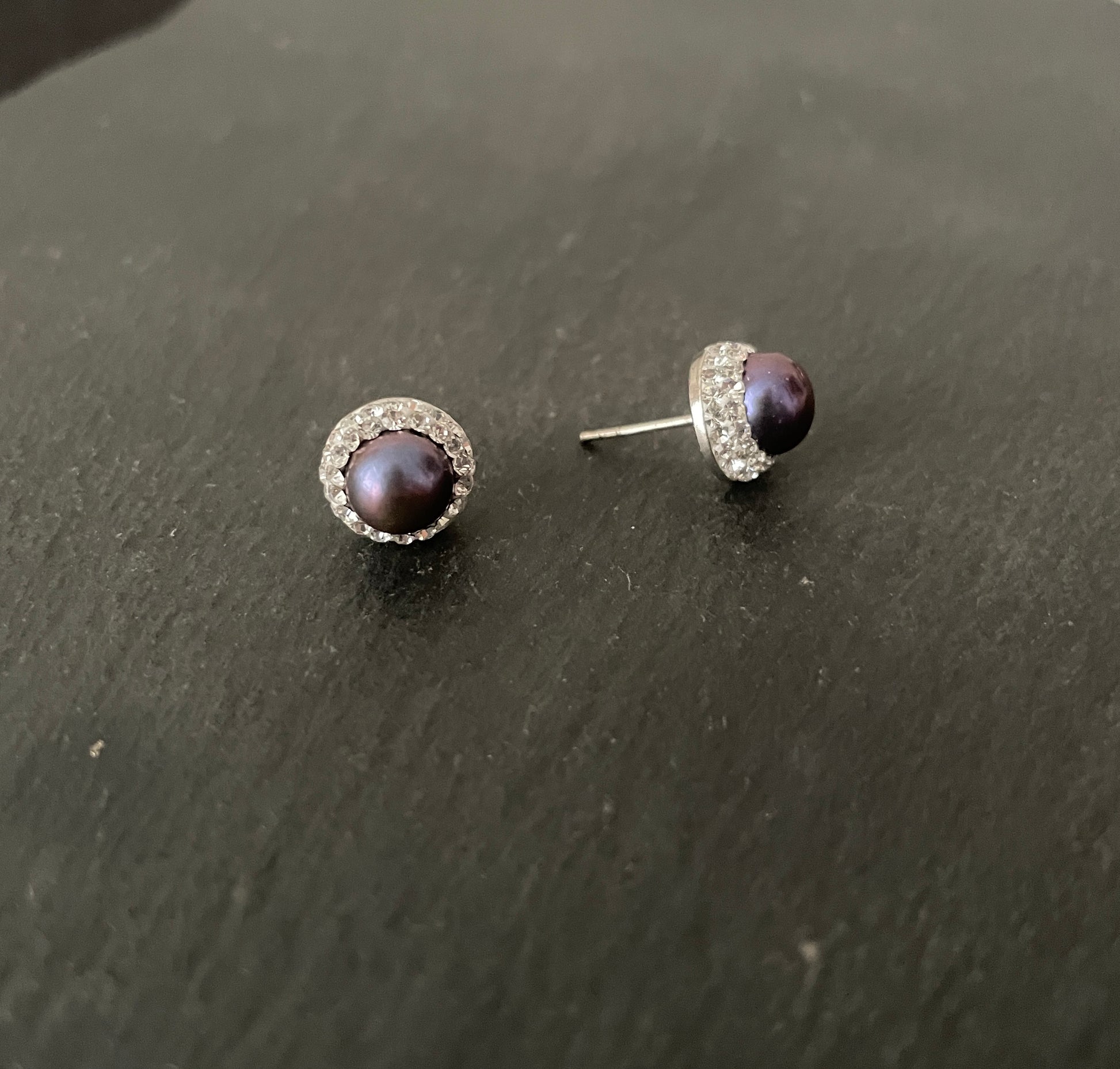Blue Pearl and Cubic Zirconia Stud Earrings image 1