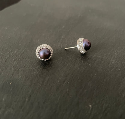 Blue Pearl and Cubic Zirconia Stud Earrings image 1