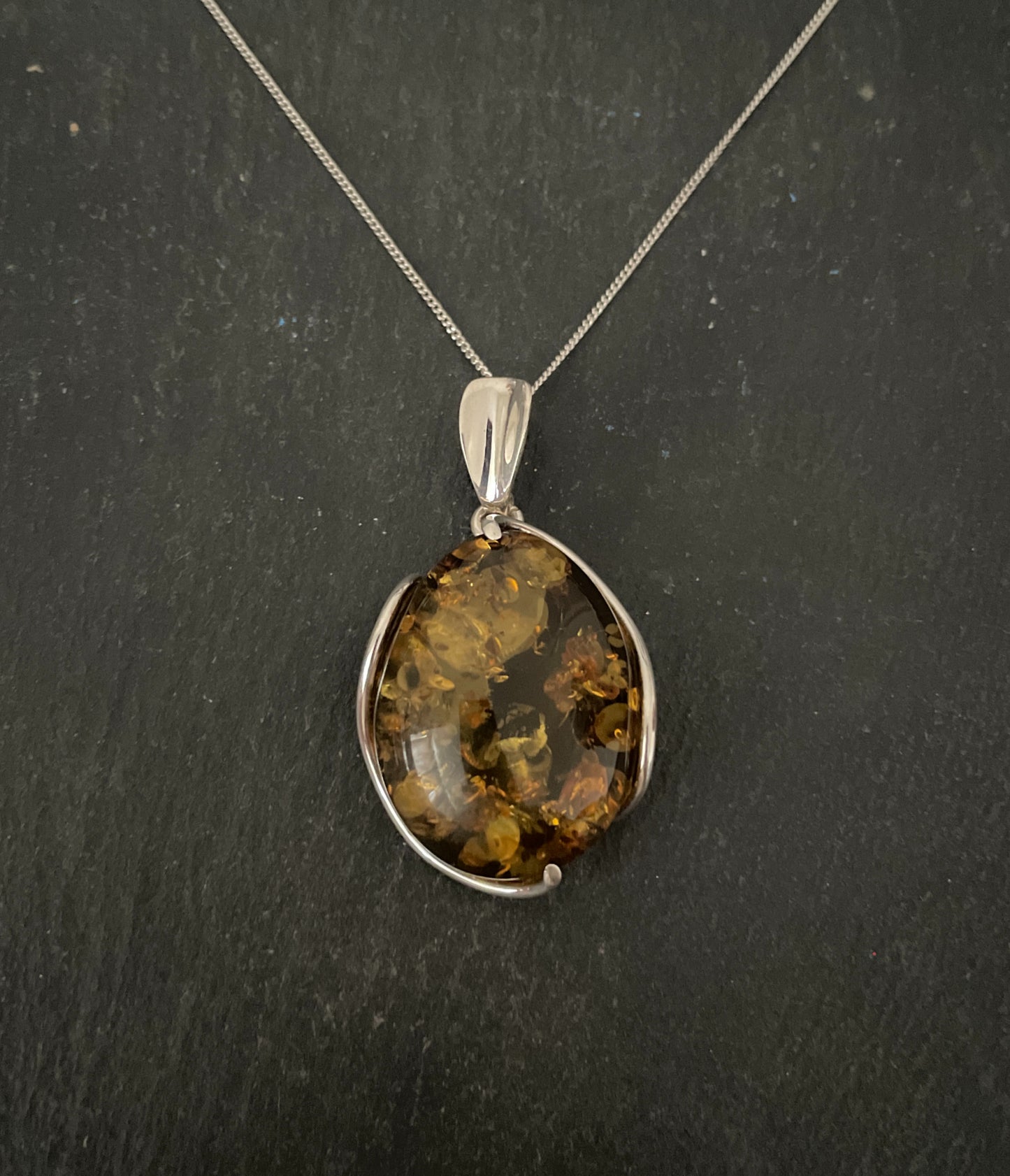 Amber and Handmade Silver Pendant image 0