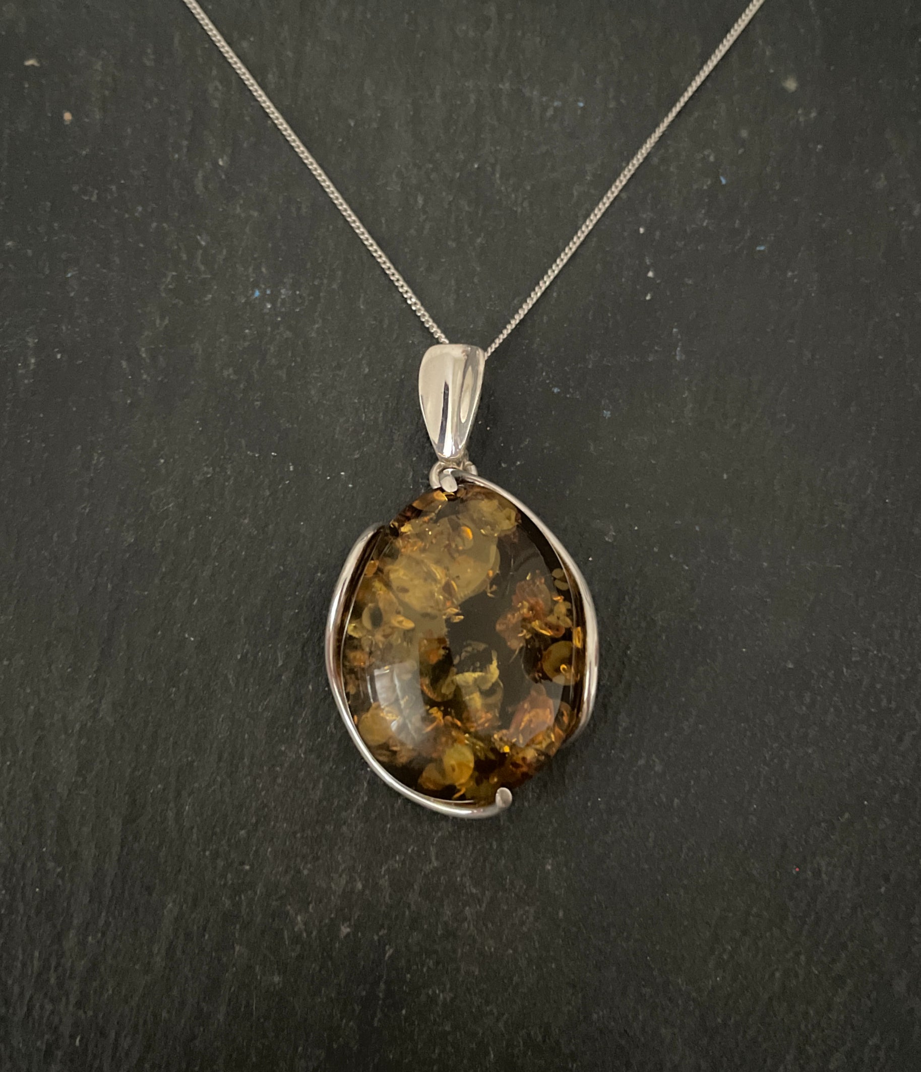 Amber and Handmade Silver Pendant image 0