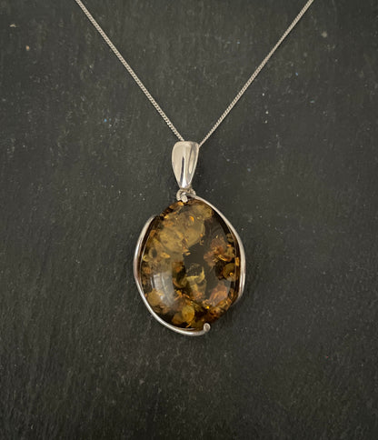 Amber and Handmade Silver Pendant image 0
