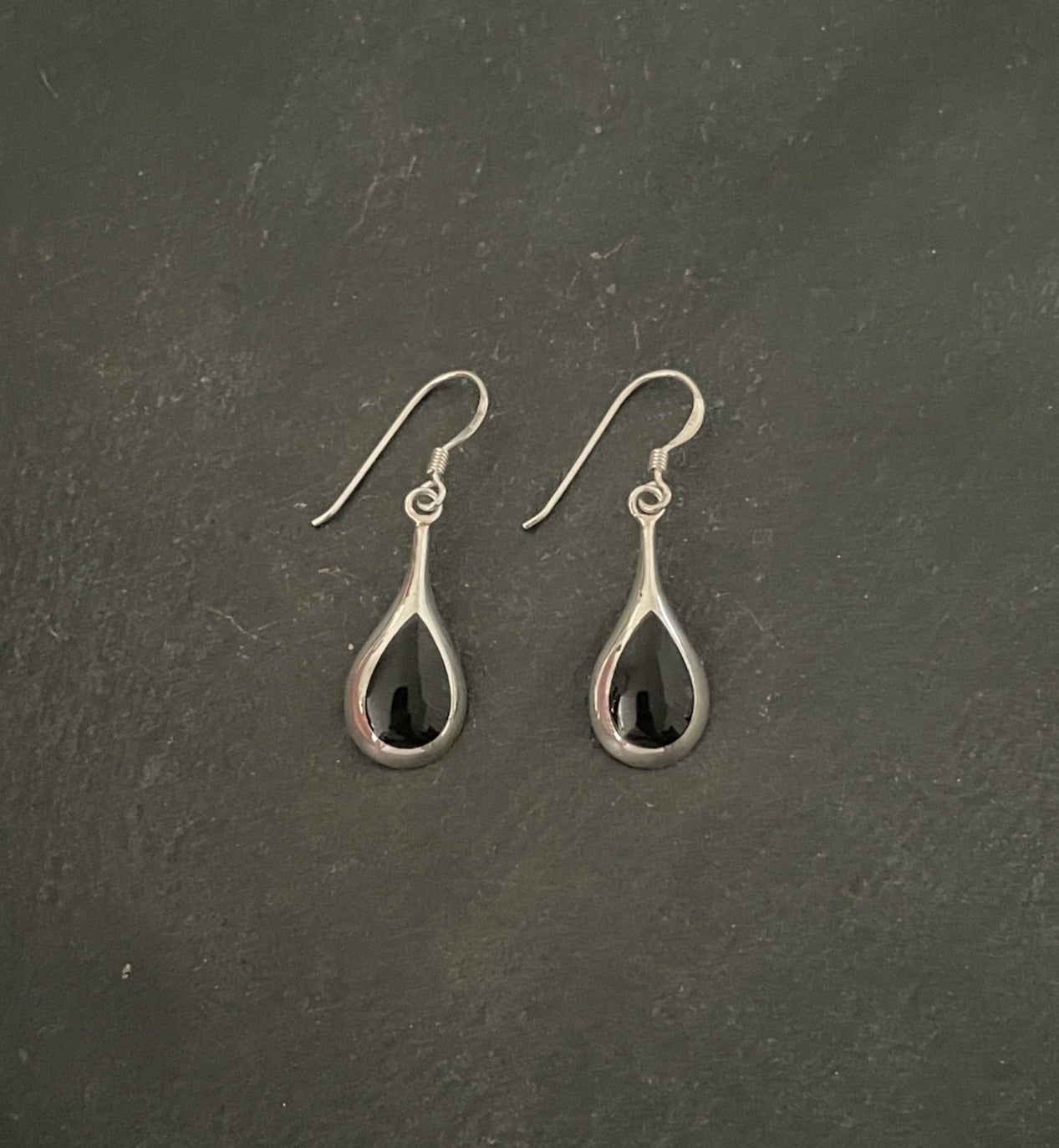 Black Onyx and Silver Teardrop Earrings image 0